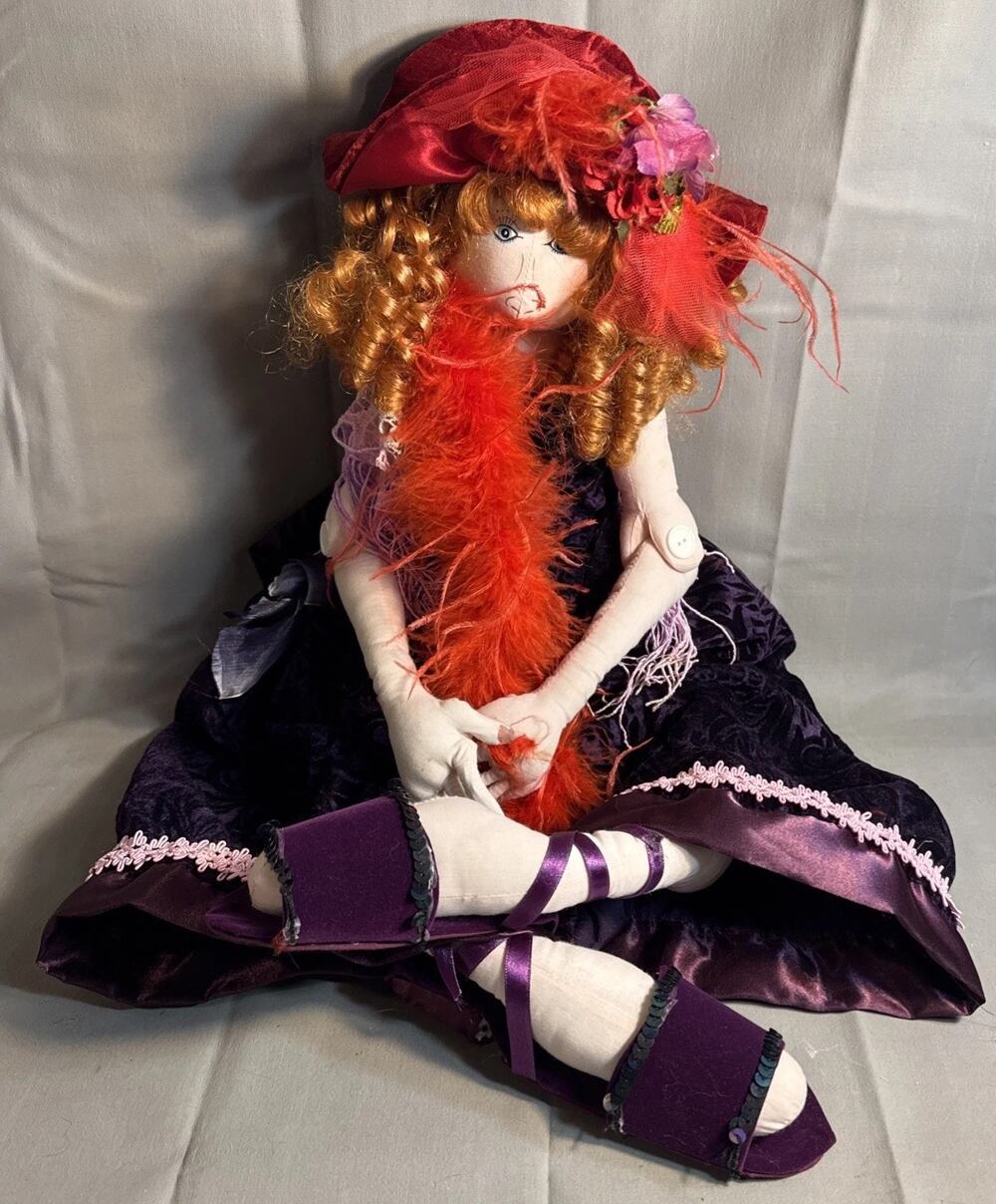 RED HAT SOCIETY CUSTOM DOLL RED CURLS FANCY DRESS & BOA SOFT JOINTED Body 34-38”